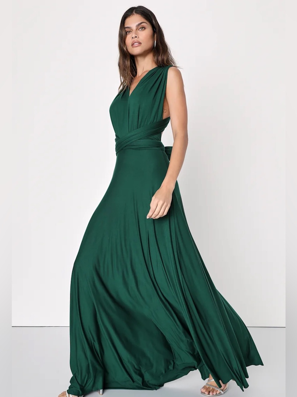 NWOT LULUS Tricks of the Trade Forest Green Convertible Maxi Dress